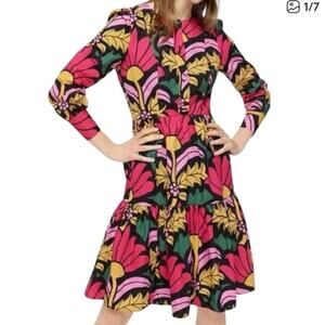 J. Crew pink yellow floral print ratti grandi fiori tiered popover dress 4 B138